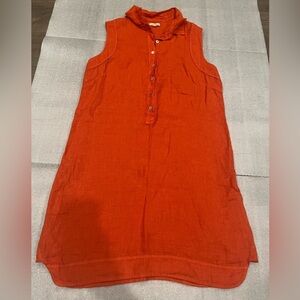 [L]Lina Tomei Sleeveless Orange Red 1/2 Button-Up Shift Dress